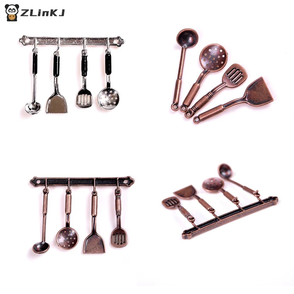 ▶5Pcs 1:12 Doll House Miniature Metal Kitchenware Dollhouse Model Cook Set