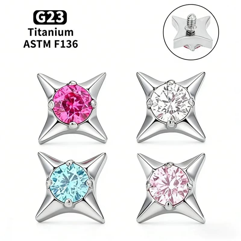 Piercing per Labbra a Croce in Titanio 16G con Zirconia Multicolore, Anello Labret per Trago, Helix, Cartilagine, Orecchio, Naso, Gioiello ASTM F136