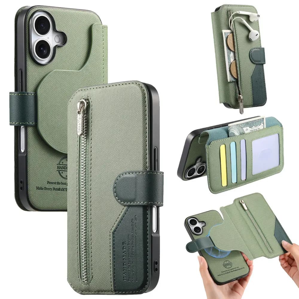 RFID Leather Detachable 2IN1 Zipper Book Case for iPhone 18 Pro Max Luxury Cover iPhone 17 Air 16 Plus 15 14 13 12 11 16e Funda