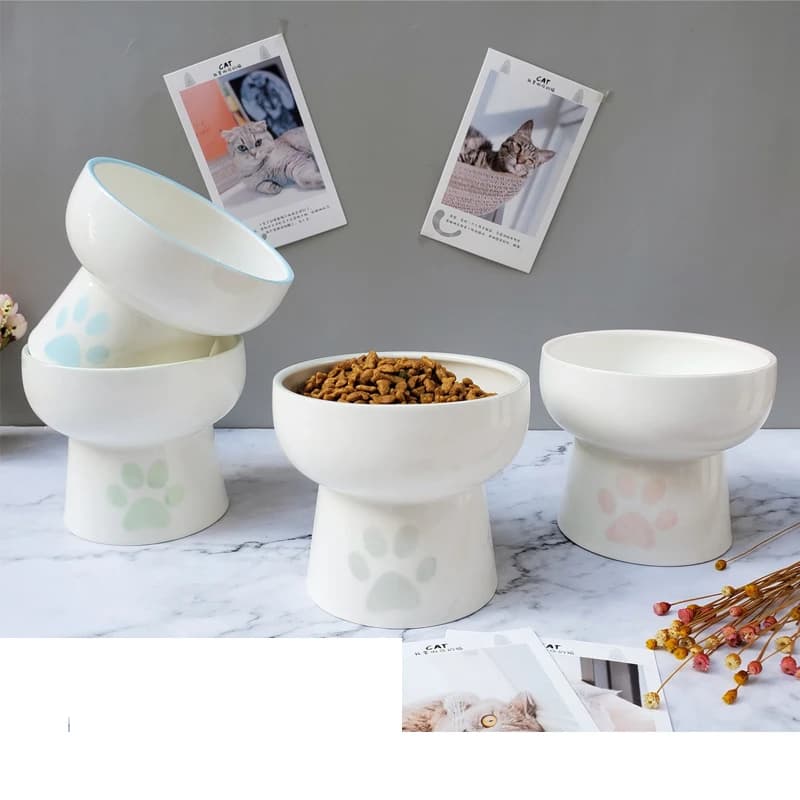 Ciotola per Gatti in Ceramica, Design Carino per la Salute Cervicale, Ciotola Rialzata per Acqua e Cibo, Ideale per Cuccioli e Gattini, Ciotole per Alimentazione Animali Domestici