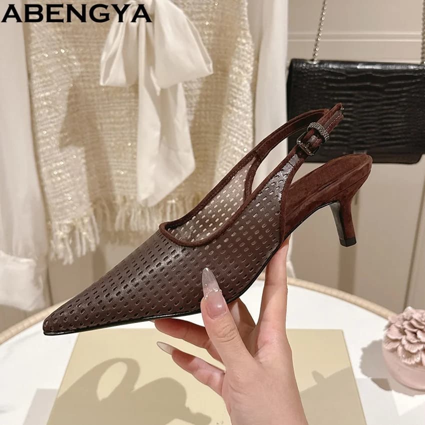 Sandali Estivi Traforati con Tacco Alto da Donna, Scarpe Eleganti con Cinturino Posteriore, Sandali a Punta con Tacco a Spillo da Donna 2026
