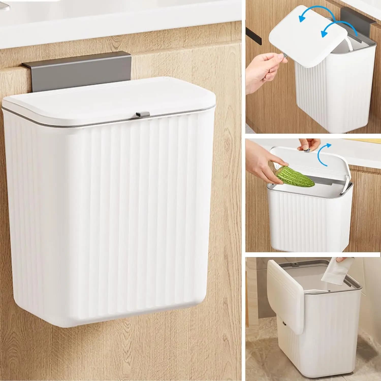 1pc Kitchen Compost Bin for Counter Top or Under Sink, Hanging Small Kitchen Trash Can with Lid, Bin Garbage Can