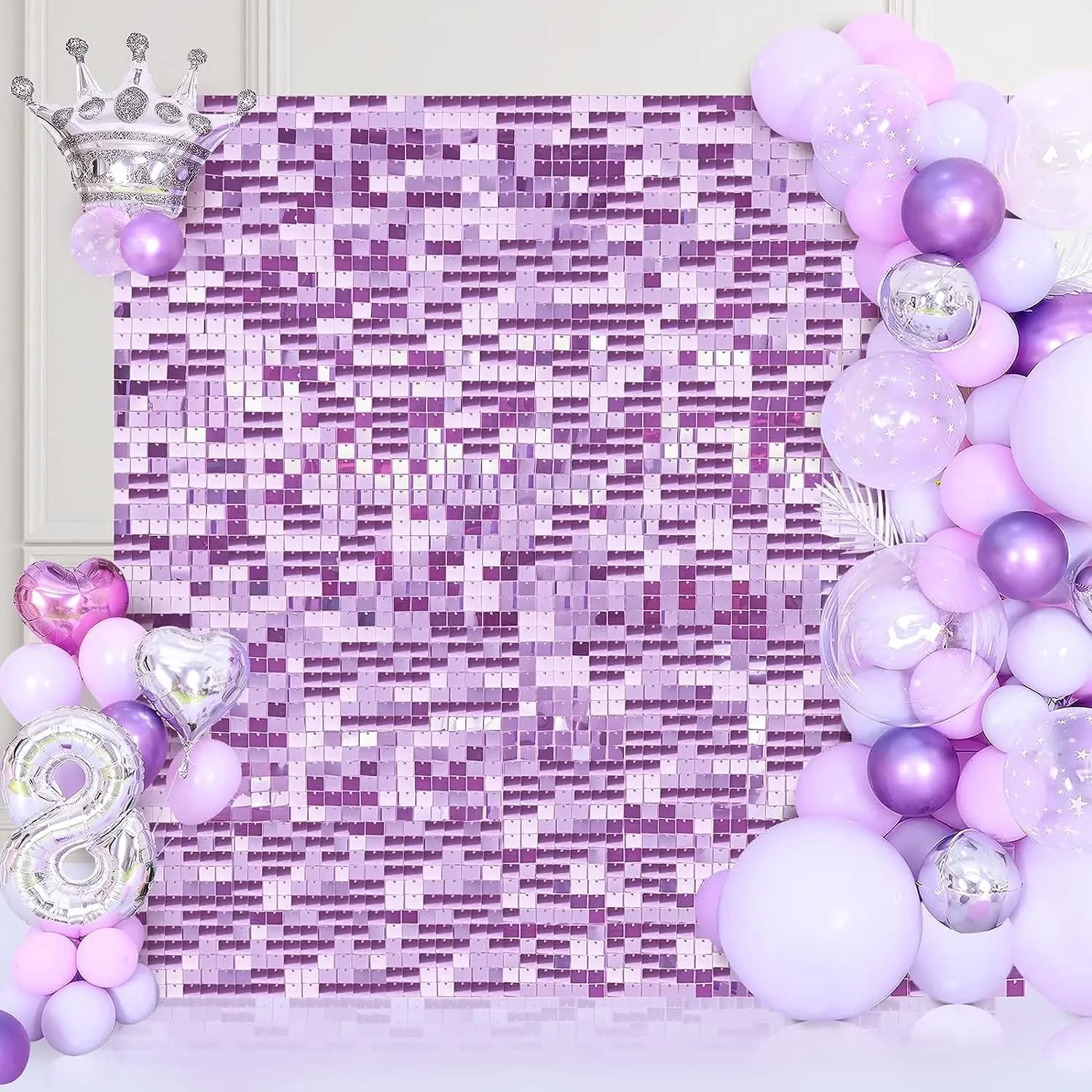 12 pezzi/set sfondo da parete luccicante viola chiaro, pannelli quadrati con paillettes da 12 pollici per feste di compleanno, matrimoni, baby shower