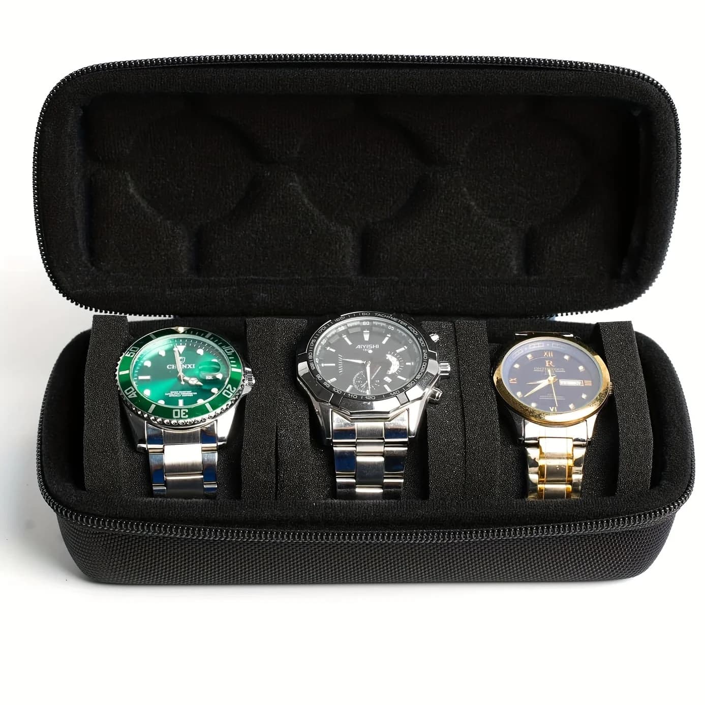 [Custodia per orologio rigida] Custodia da viaggio per orologio rigida da 3 pezzi, scatola per organizer per riporre orologi, con cuscino in morbida schiuma, maniglia