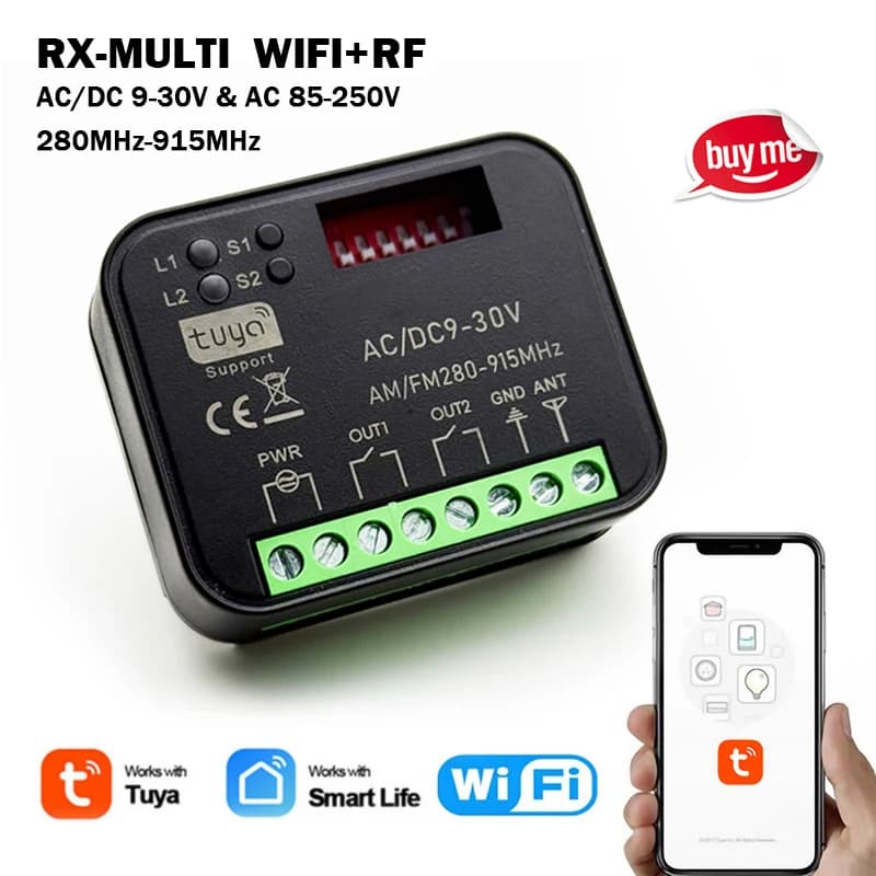 Nuovo RX-MULTI 300 a 868 MHz Tuya WIFI Ricevitore 433 MHz Interruttore Cancello Controller AC DC 9-30 V 85-250 V Porta Del Garage Modulo Smart Switch