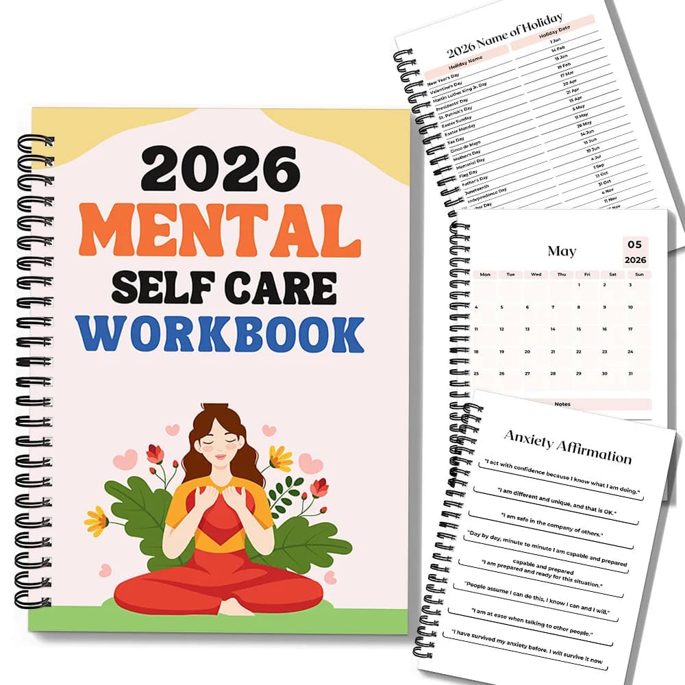 1PC 2026 Mindful Mental Self-Care Workbook: Diario per la salute mentale a tema yoga per gli appassionati di benessere e per alleviare lo stress, perfetto