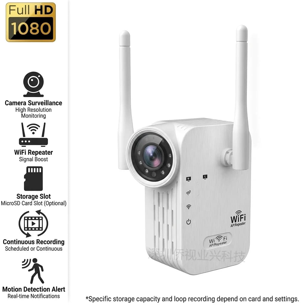 Telecamera WiFi Full HD 1080P con Ripetitore di Segnale Wireless, Rilevamento Movimento e Monitoraggio Remoto