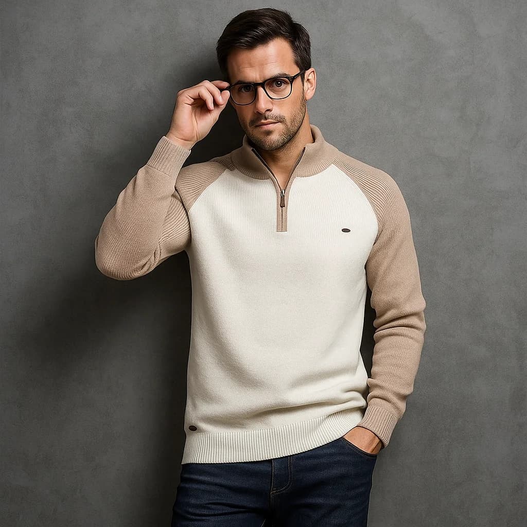 AIOPESON Maglione pullover da uomo in cotone con collo a lupetto, colletto alla coreana, cerniera a un quarto, caldo maglione sociale casual autunno inverno