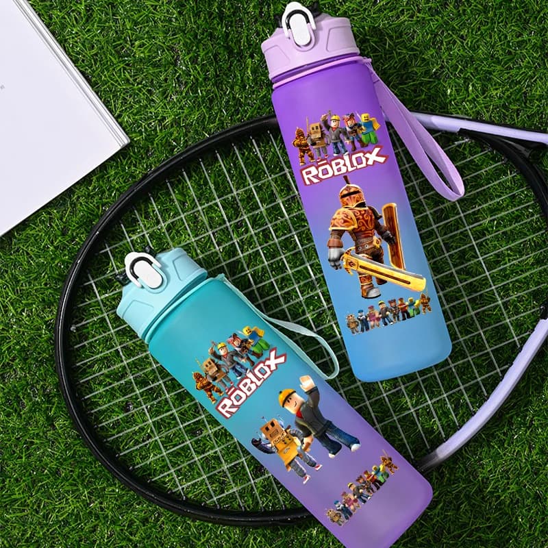 Borraccia in plastica Roblox Anime Cartoon da 750ml, con cannuccia, colore sfumato, per studenti, uso quotidiano, idea regalo per ragazzi.