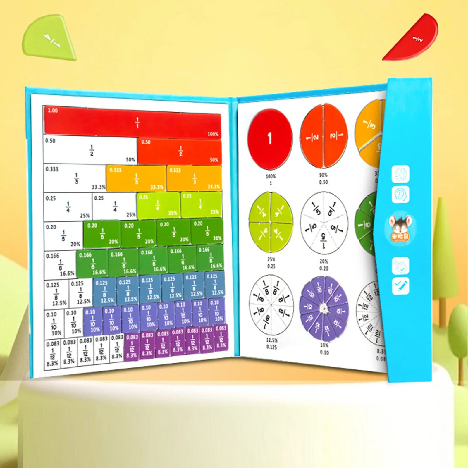 Puzzle educativo magnetico con frazioni, con mattoncini e cerchi per frazioni, ausili didattici per la frazione, apprendimento della matematica per bambini
