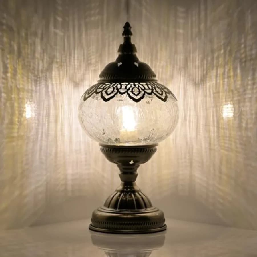 Turkish Moroccan Table Lamp Lantern with Handmade Mosaic Glass Lampshade Tiffany Style Bohemian Stained Glass Decorative Desk L