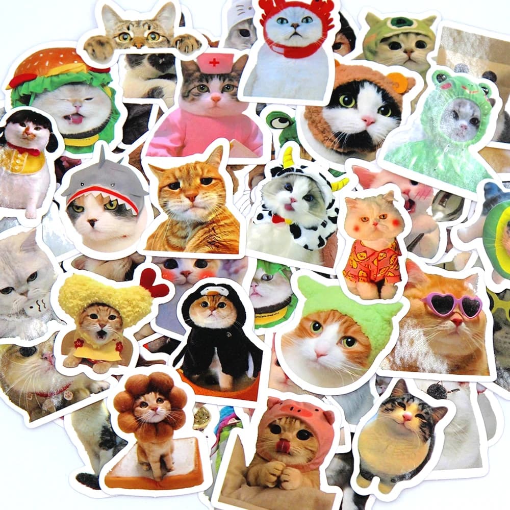 100/500/1000Pcs Funny Cute Cartoon Cat Waterproof Vinyl Sticker Pack Kawaii Animal Graffiti Decals DIY Guitar Phone Case Bicycle Laptop Luggage Car Water Bottle Skateboard Teens Kids Birthday Party Favor Stationery Toy Gift Accessories