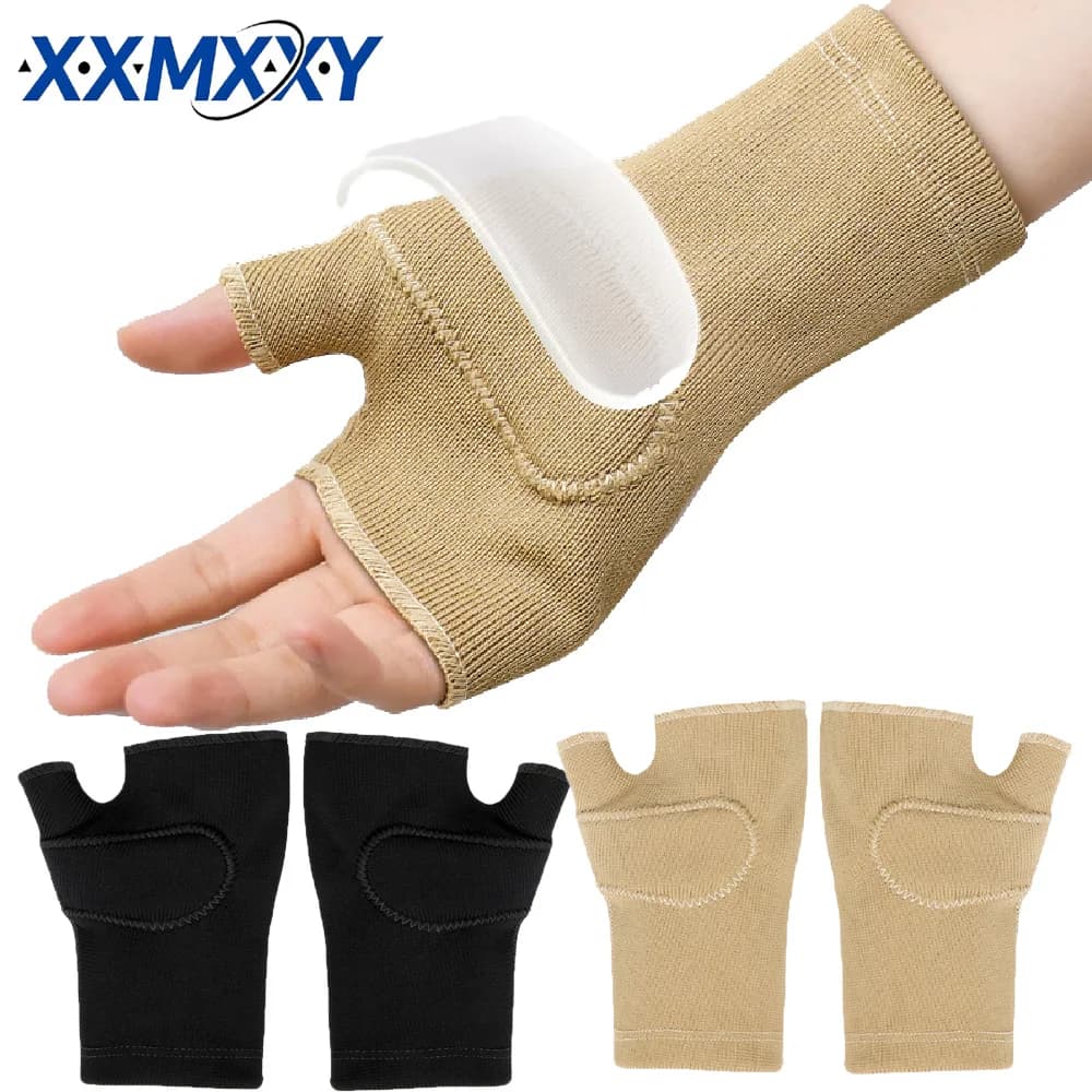1 paio di supporti per polso e pollice con cuscinetto in gel, guanti traspiranti a compressione senza dita per alleviare l'artrite