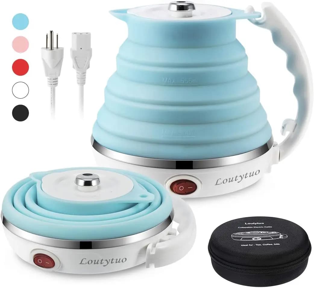 Ultra-Slim Folding Electric Kettle, 555ML, Double Voltage with US Spine, Protection Against Drying