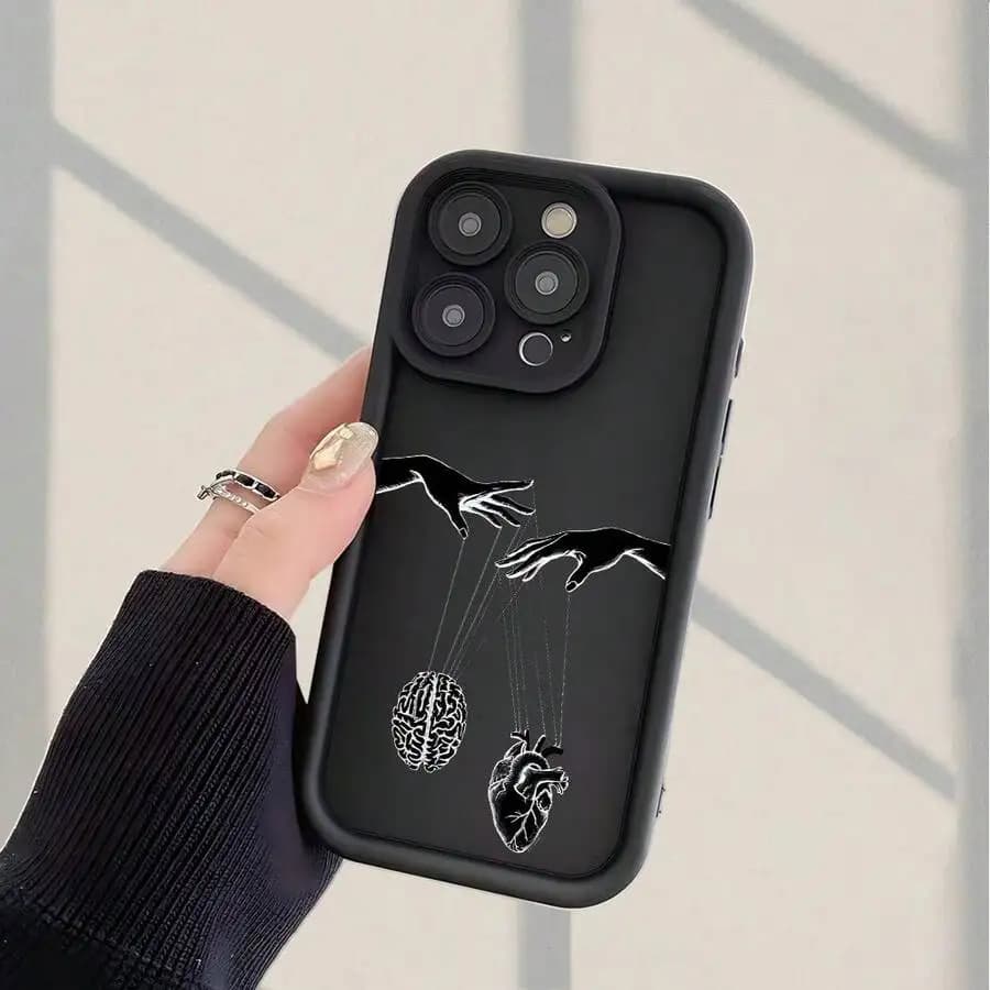 Creative Hand Heart Brain Design Silicone Phone Case For iPhone 15 14 13 12 11 Pro Max S23 S24