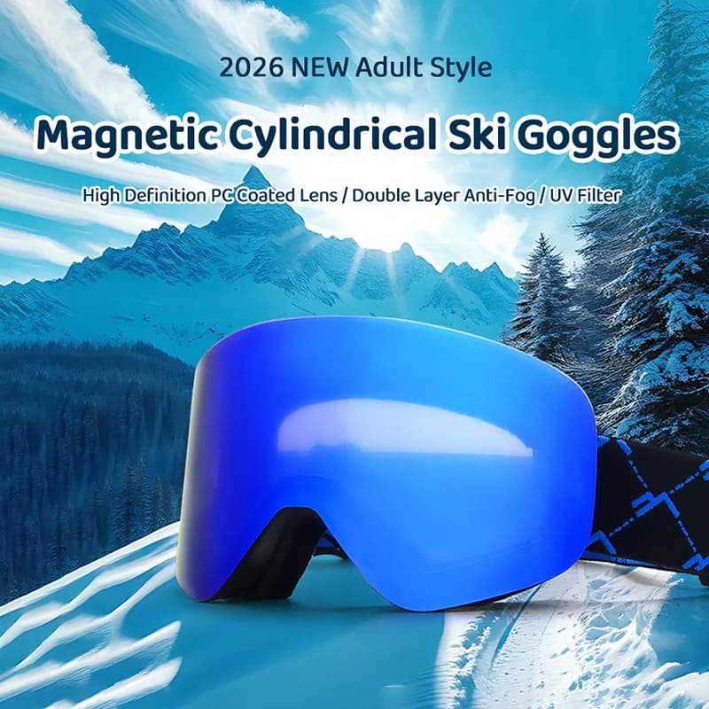 Cylindrical Snow Goggles, Magnetic Quick Swap Lens OTG Ski Glasses, Double Layer Anti-Fog UV Windproof Goggles for Adult Skiing