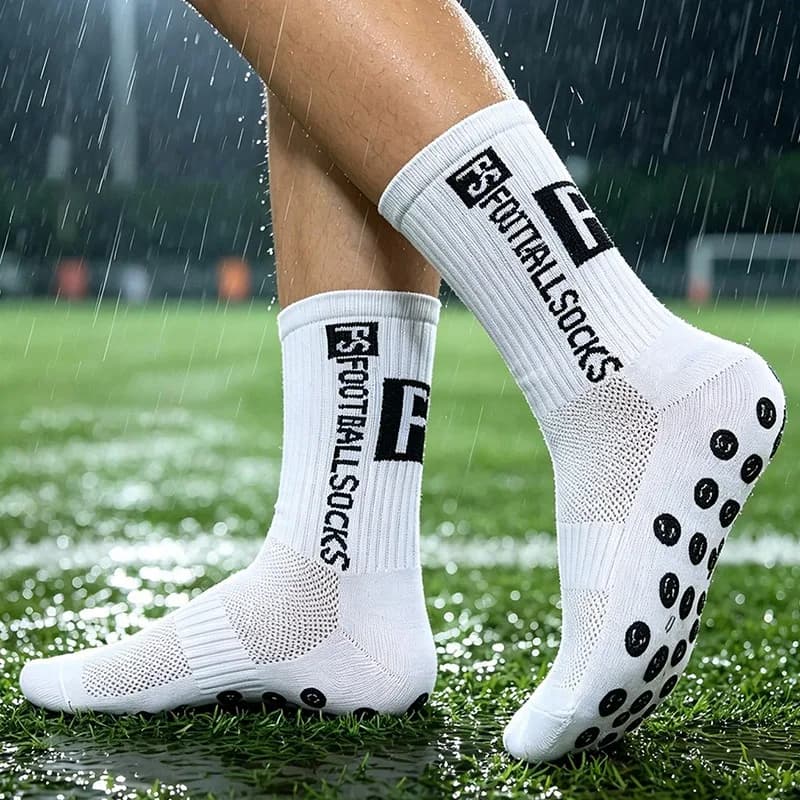 2 Pairs Non Skid Silicone Grip Soccer Sock for Men Women Breathable Moisture Wicking Cushioned Athletic Football Socks Anti Odor