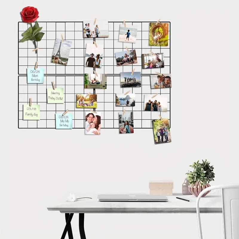 Set di 4 Pannelli a Griglia in Filo Metallico per Esposizione Foto, Cornici in Ferro, Collage da Appendere, Decorazione per Stanza e Dormitorio, Esposizione di Note e Cartoline