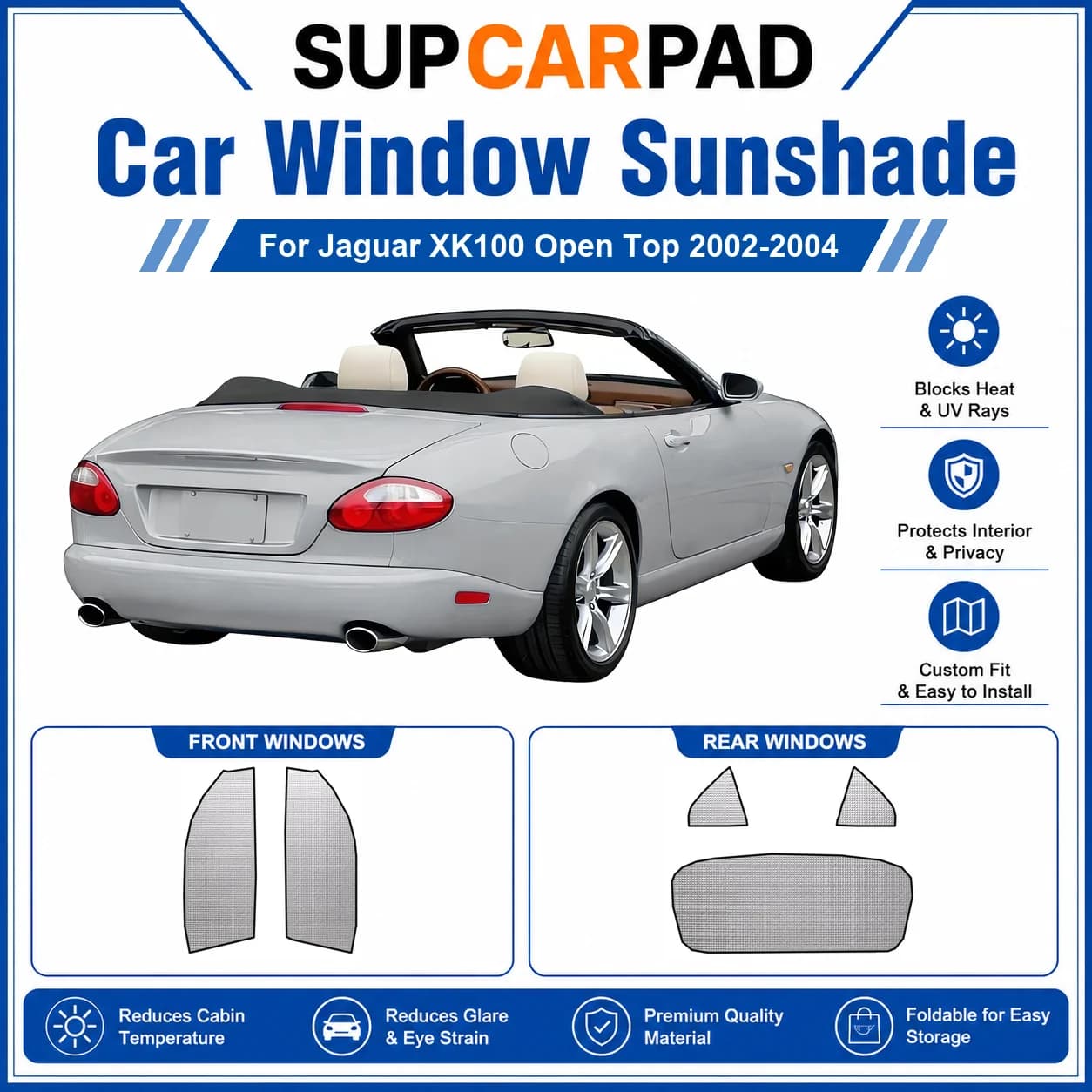 For Jaguar - Jaguar XK100 Open Top 2002-2004 Full Set Car Window Sunshades UV Block Privacy Heat Insulated Foldable Car Curtain