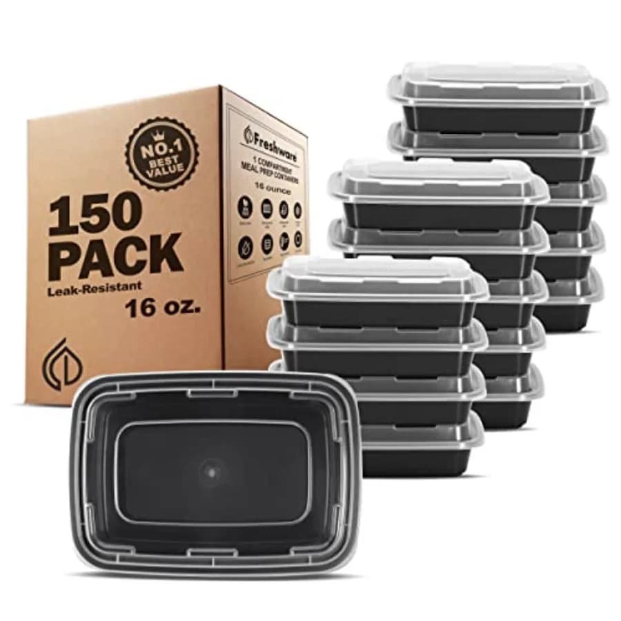 Contenitori per la preparazione dei pasti, 1 scomparto, contenitori per la conservazione degli alimenti con coperchi, Bento Box senza BPA, impilabili, 16 oz, 150 pezzi (confezione da 1)