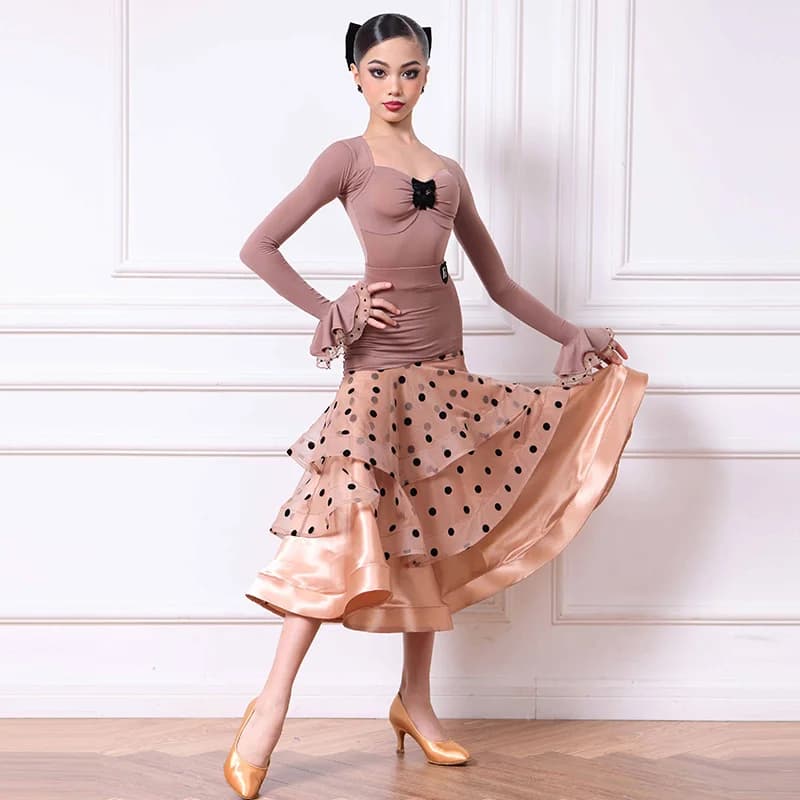 Ballroom Dance Dress For Girl Standard Waltz Dance Dress Dot Long Cake Skirts Waltz Tango Competition Performance Clothing 1600