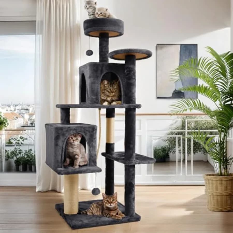 58 Inch Cat Tree Cat Tower for Indoor Cats Tall Cat Condos Scratching Post with Hanging Toy Furniture for Kitten Pets Play, Gre