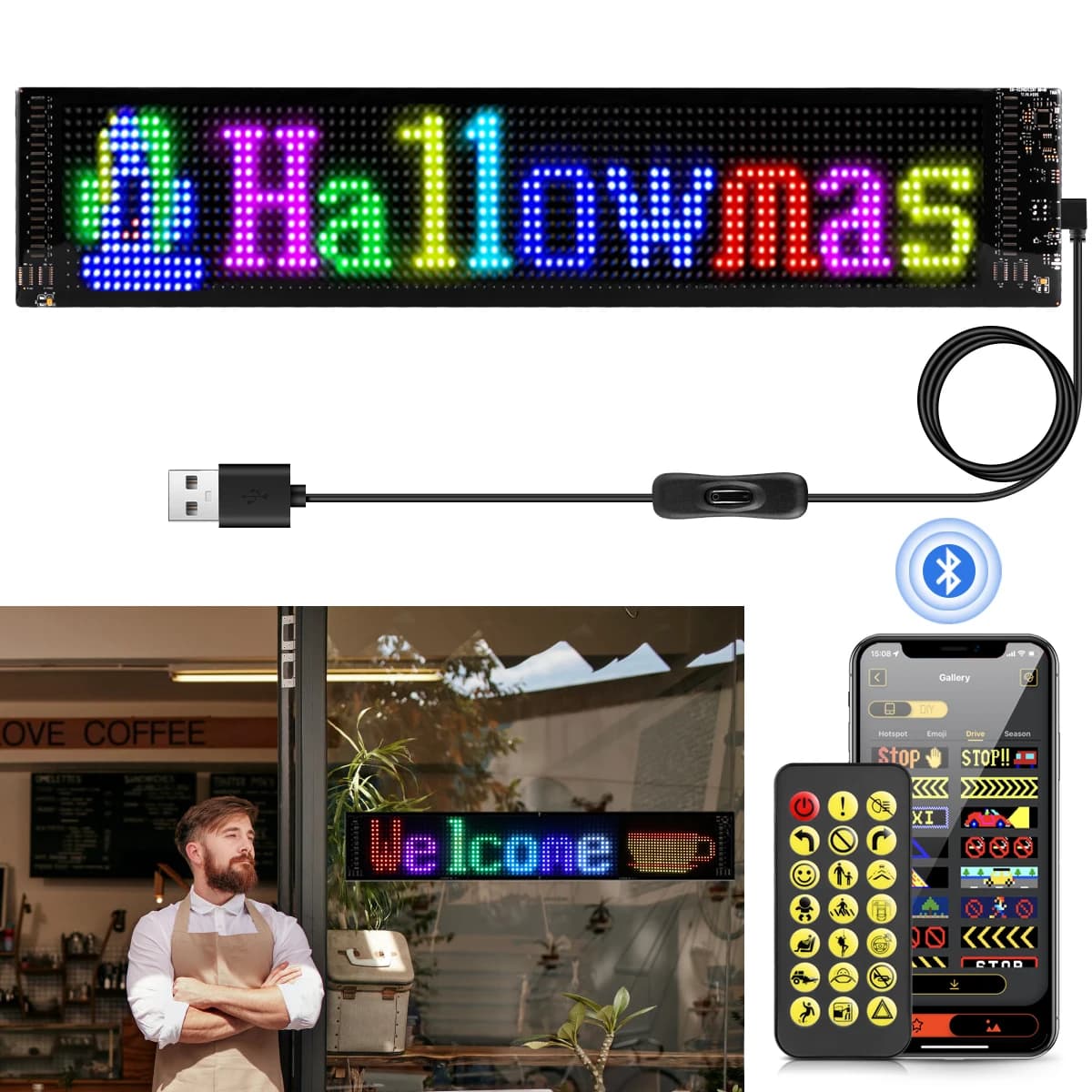 Luci di pannello LED flessibili USB 5V Bluetooth Smart LED Matrix Pixel APP Controllo Lampada da pannello di animazione con modello di testo programmabile fai-da-te