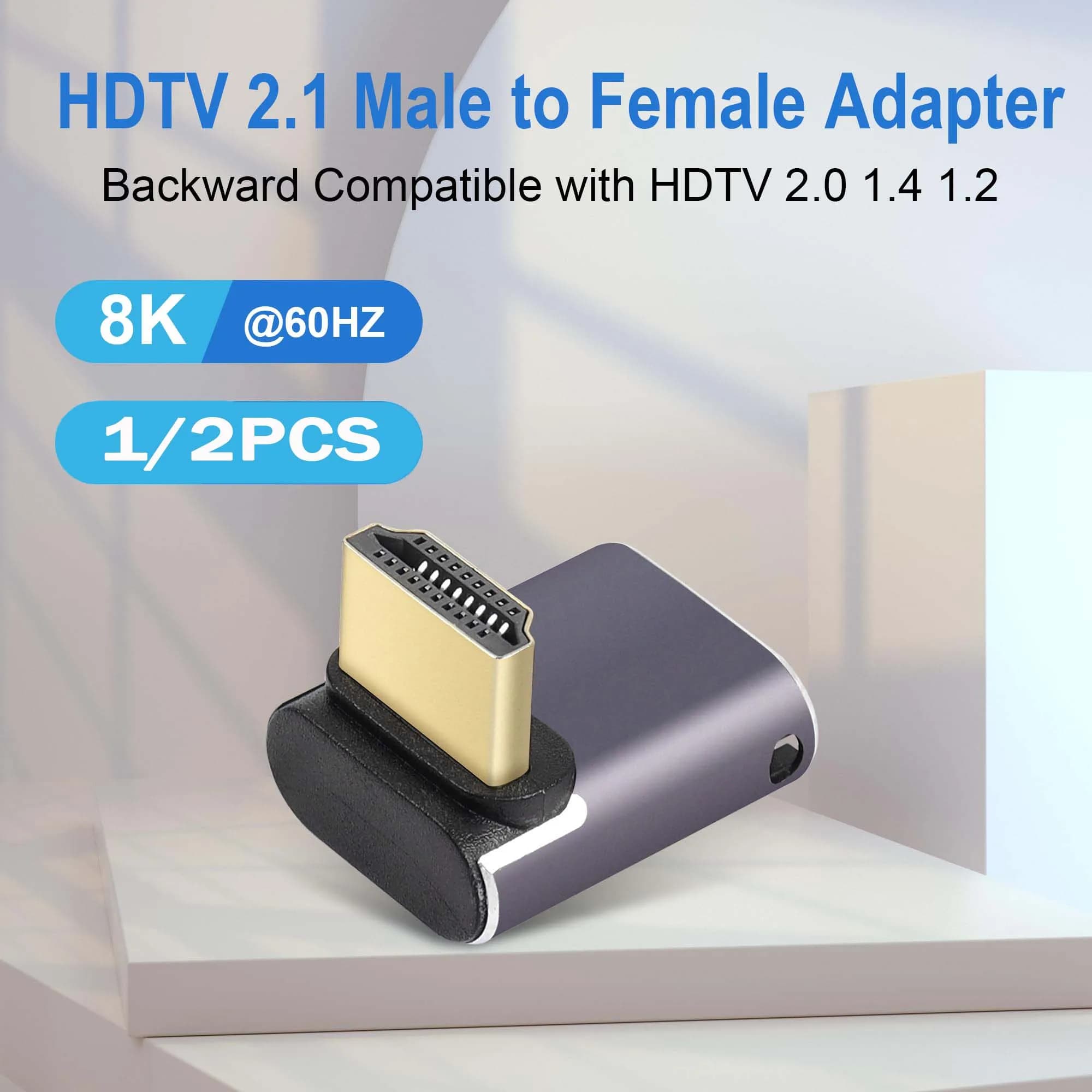 8K 90 Degree Right Angle HDMI 2.1 Adapter (2 Pack), Up&Down Angle | HDMI Male to Female Extender Connector Aluminum Alloy
