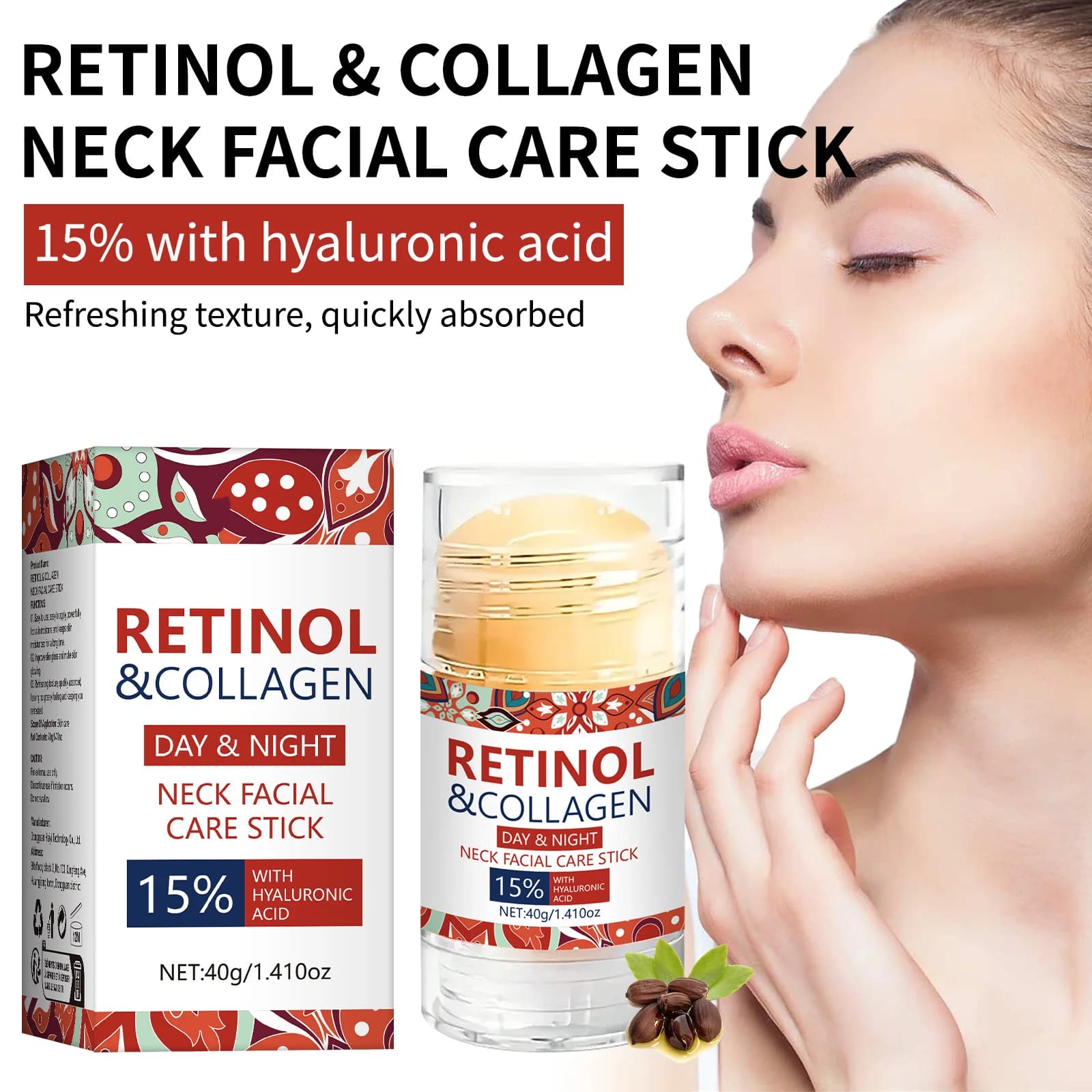 Stick per la cura del viso al retinolo e al collagene - 40 g, stick per la cura del viso per il collo non grassa e idratante per uso giorno e notte