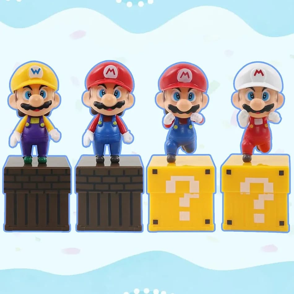 4 personaggi d'azione di Super Mario Bros, personaggio anime Kawaii Bowser con borsa portaoggetti per giocattoli e regali per bambini
