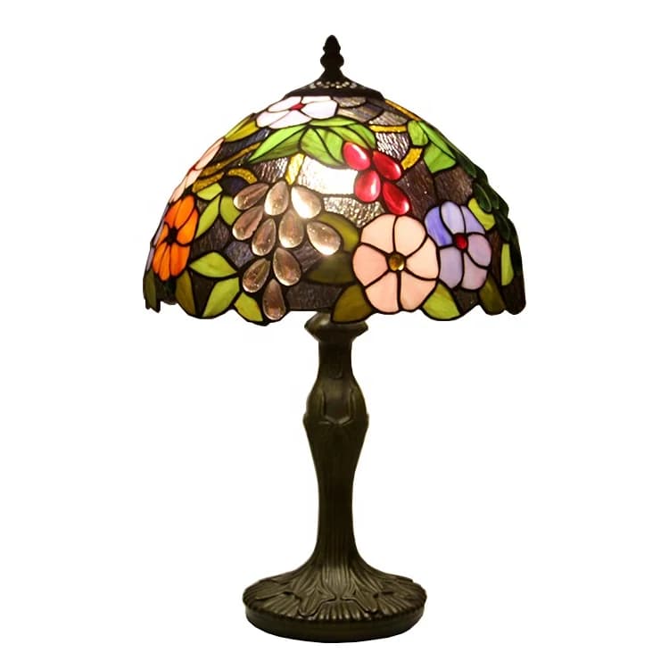 12-inch Rose Pattern Table Lamp, Colored Glass Light