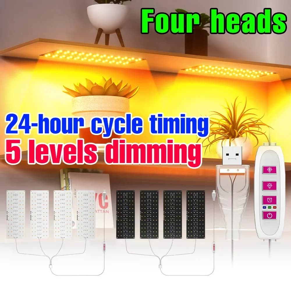 4 Heads LED Grow Light Full Spectrum Quantum Board Plant Lamp USB 5V Fot Indoor Growth Box Potted Flowers Succulent Cultivation