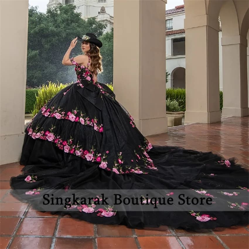 Personalizzato Splendido Ricamato Floreale Abito Quinceanera Appliques Cinghie Cravatta Corsetto Abito Abiti 15 De Anos Abito di Sfera Personalizzato