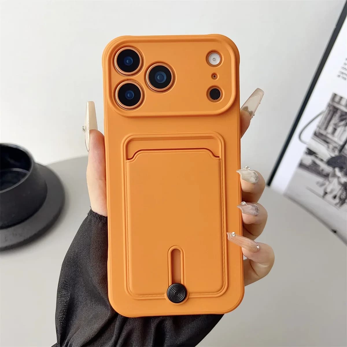 Custodia per telefono a portafoglio con slot per borsa per carte push per IPhone Air 17 16 15 Plus 14 13 12 11 Pro Max XS Custodia morbida in silicone antiurto