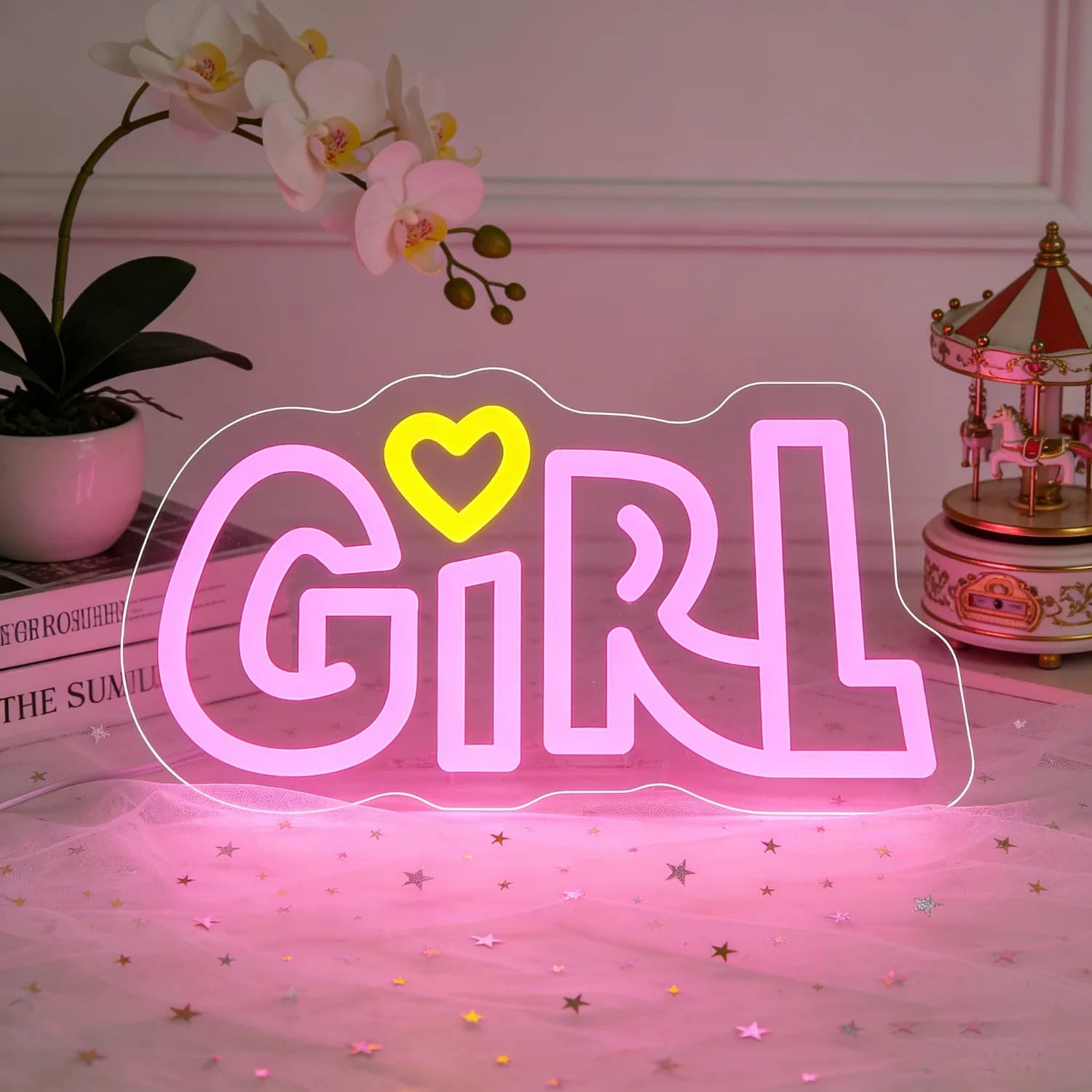 Insegna al neon a forma di cuore per cameretta delle ragazze, decorazione per la camera da letto, illuminazione romantica rosa Kawaii, decorazione da parete con nome, regalo unico per lei
