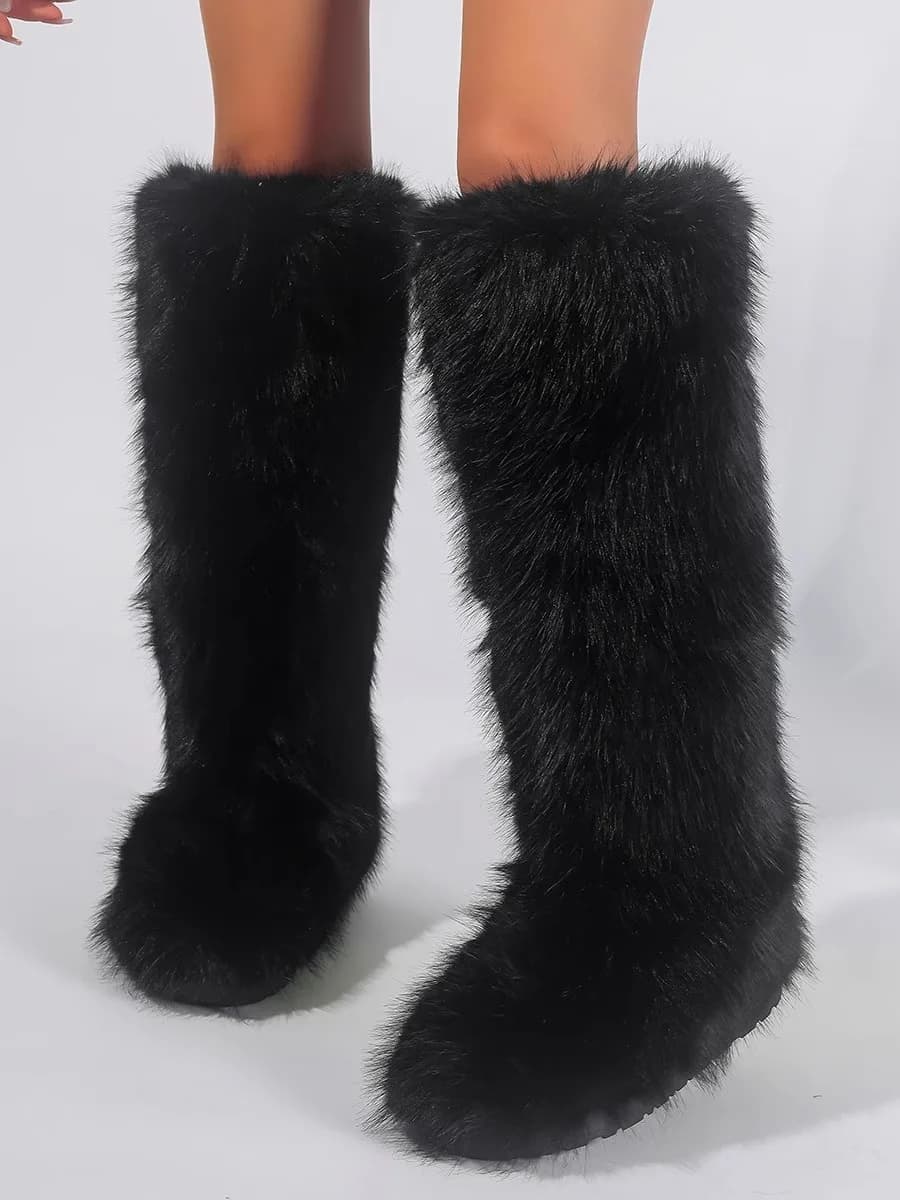 Y2K Trendy High-Top Snow Boots Women's Warm Fur Lined Thick Bottom Booties Winter Fashion Cold-Resistant Ankle Boots
