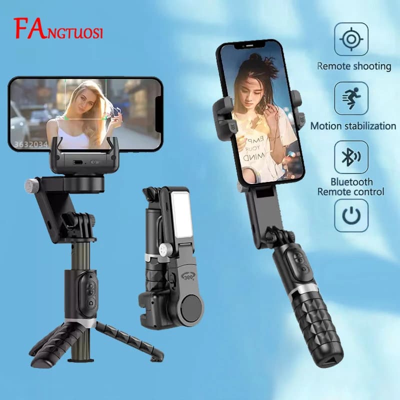 FANGTUOSI Cardanic joint with 360° rotation, tripod for selfie stick with filling light shutter that follows the recovery, stabilizer for live smartphones/Vlog