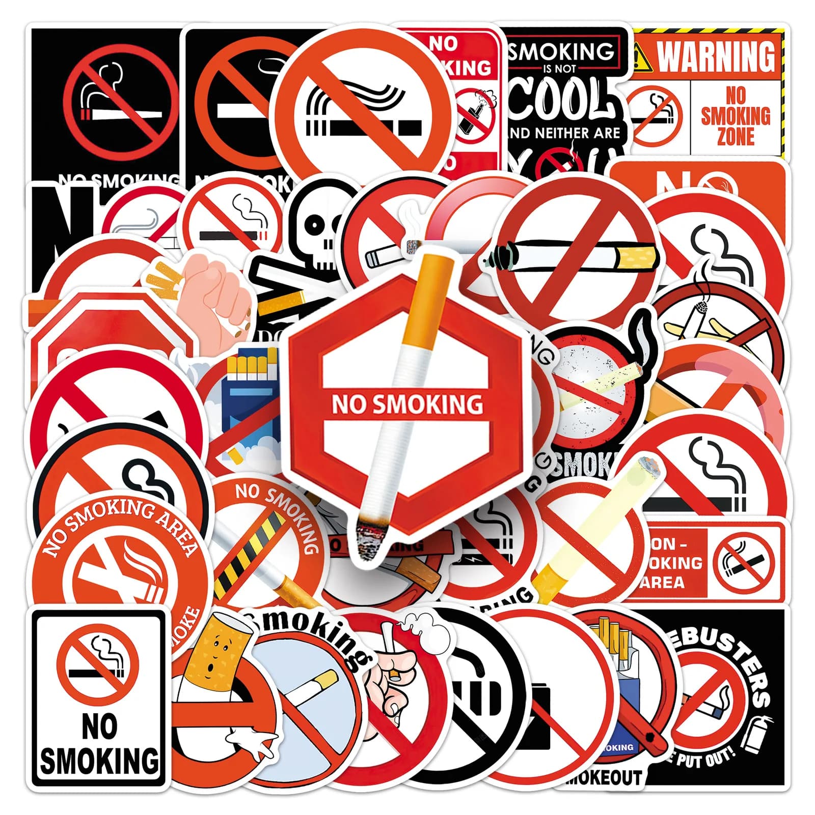 Confezione da 50 Adesivi Impermeabili con Avvertenza Anti-Fumo per Valigie, Pareti, Occhiali, Chitarre, Tablet, Laptop, Decorazioni