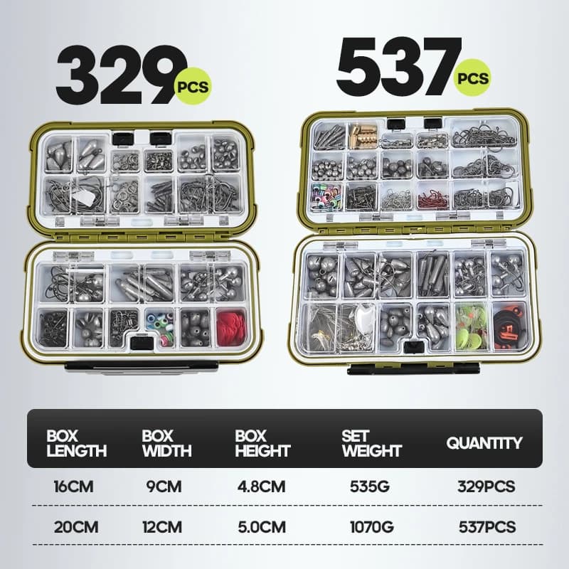 TAIYU 329/537 pieces Kit of fishing accessories with box for equipment Hooks Piombini Leisure outdoor fishing in salt water Set complete with baits