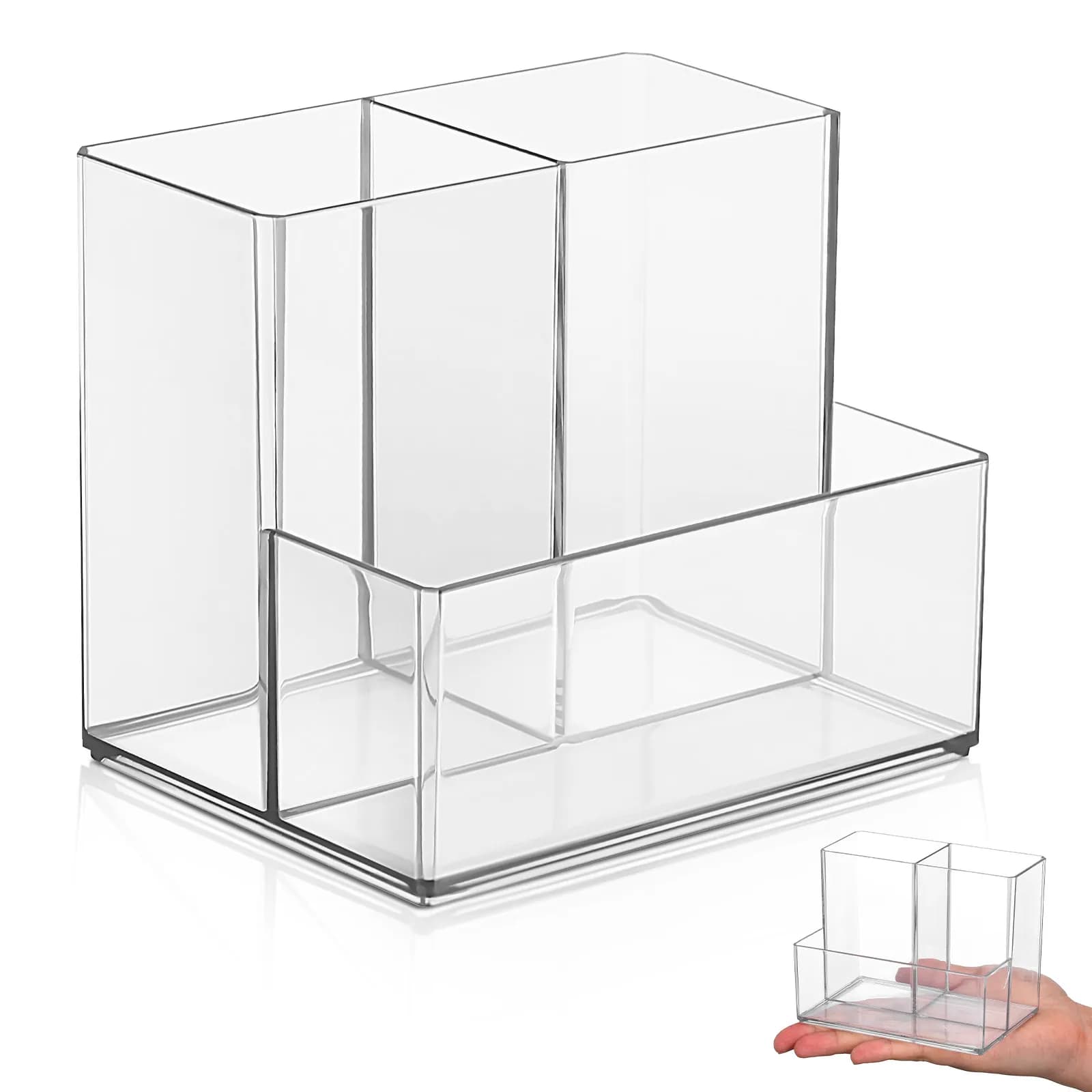 Organizer da Scrivania in Acrilico Trasparente per Pennelli da Trucco, Prodotti per la Cura della Pelle, Penne, Accessori da Bagno, con Scomparti Divisi Salvaspazio