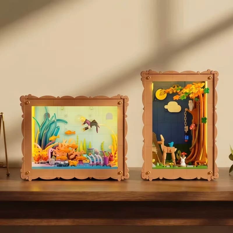 3D Forest Night Frame Building Blocks DIY Mini Bricks Wall Decor Ornament Toy Novel Gift Home Desktop Art Picture Block Set