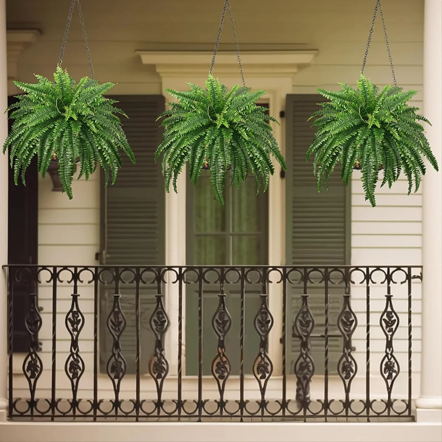 Waterproof Fake Ferns Large Artificial Boston Fern Bush Lifelike Fronds Plant for Indoor Home Garden Porch Outdoor Planter Decor