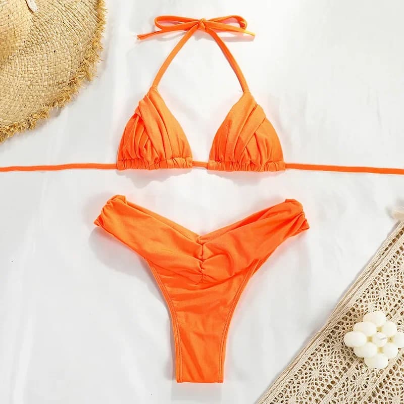 Set bikini fasciato Set bikini sexy Costume da bagno solido da donna Costumi da bagno donna Costumi da bagno estivi Costume da bagno taglio alto Beach Biquinis