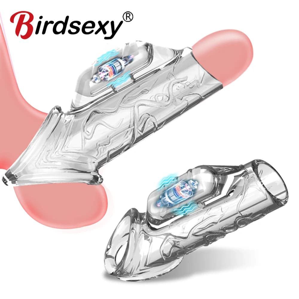 Triplo vibratore preservativo estensore ritardo manica riutilizzabile pene rotondo anello per il pene uomini guaina clitoride massaggio giocattoli del sesso per l'uomo