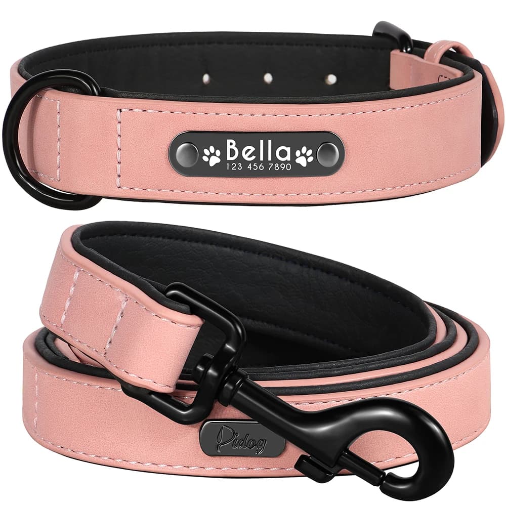 Set di guinzagli per collare per cani personalizzato Collare identificativo per cani in pelle personalizzato Guinzaglio per cani di piccola taglia media e grande Pitbull Bulldog Pugs