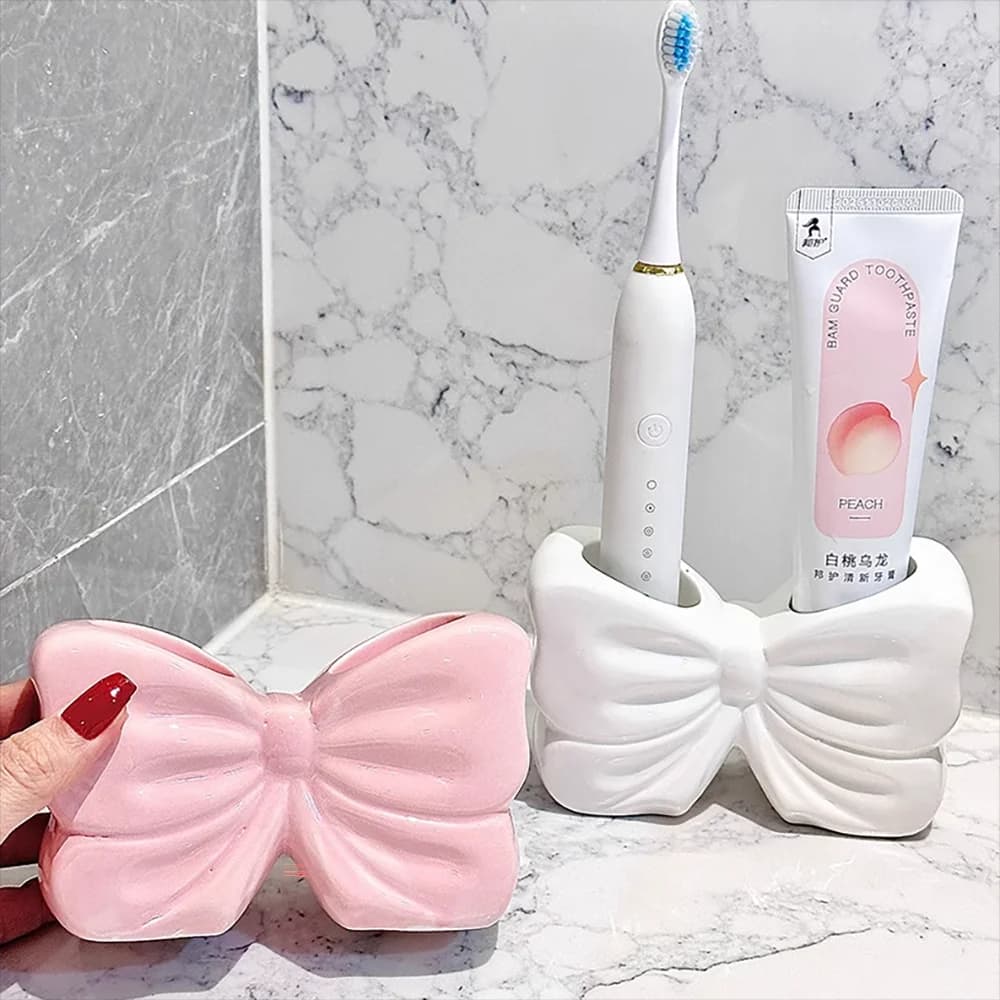 Silicone mould for support for Bowknot toothbrush, cute DIY electric brush holder, for cement, razor and Gesmonite, handmade molds