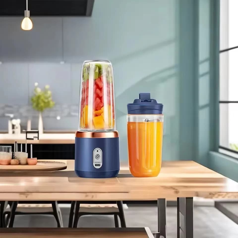 6 blades Electric juicer Cup 2 cups for travel Portable juicer Mixer USB charge Fresh fruit juice Personal blender