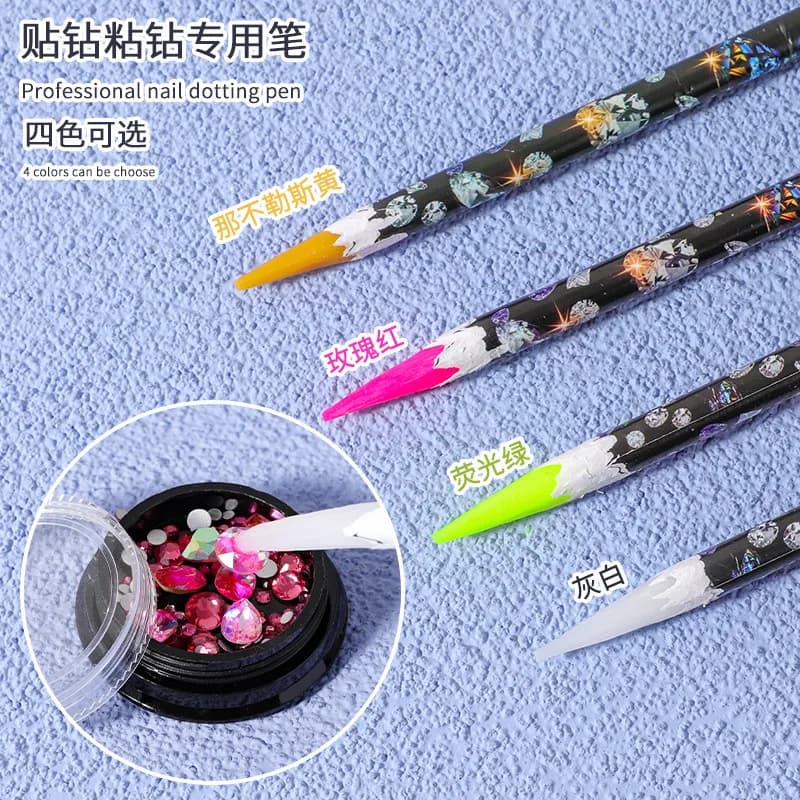 1pc Matita raccoglitrice per strass per unghie Gemma di cristallo autoadesiva Pick Up Pittura diamante Penna di cera punteggiata per la decorazione di nail art