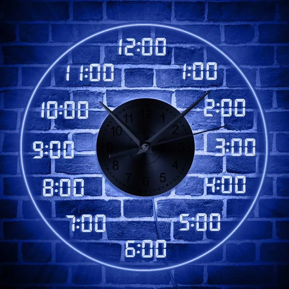 Digital analog wall clock with LED backlight Numbers with humorous design Display Wall clock with acrylic LED lighting Night decoration