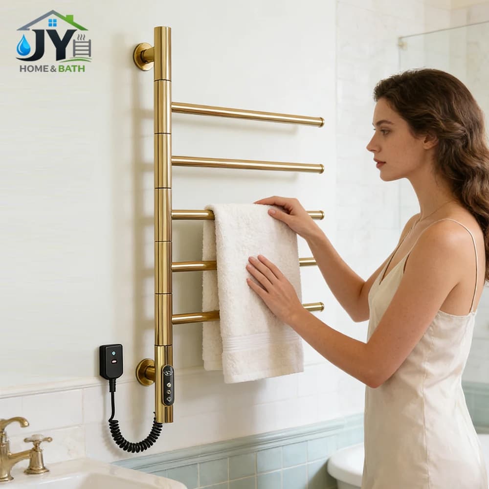 Scaldasalviette Elettrico a Parete a 5 Barre Girevoli con Timer, Asciugatore per Bagno a Risparmio Energetico